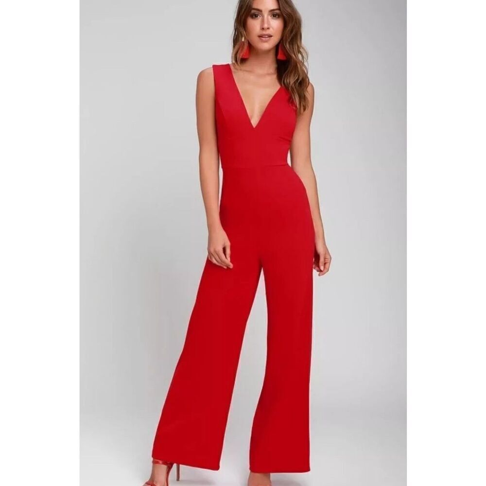Lulu's Red V-Neck Jumpsuit ***Altered***